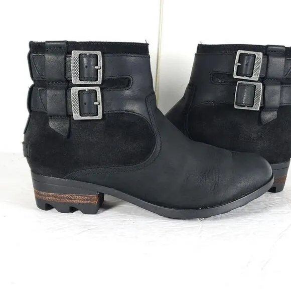 SOREL Women's Lolla US6,5 Black Suede Waterproof Leather Ankle Boots Booties