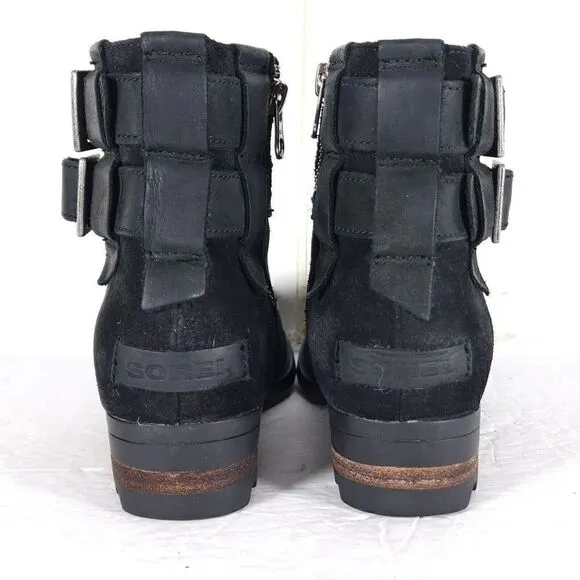 SOREL Women's Lolla US6,5 Black Suede Waterproof Leather Ankle Boots Booties