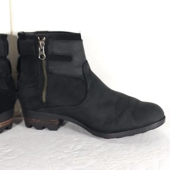 SOREL Women's Lolla US6,5 Black Suede Waterproof Leather Ankle Boots Booties