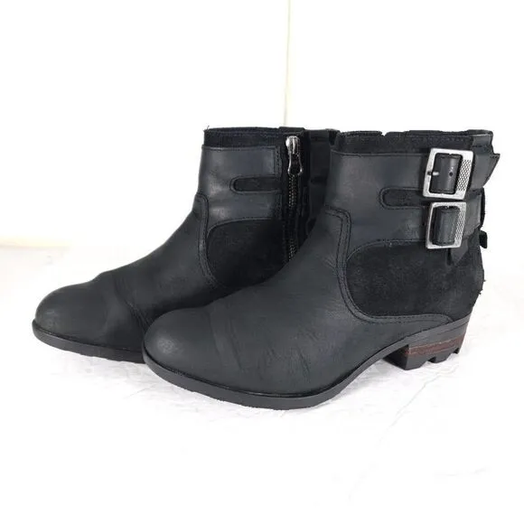 SOREL Women's Lolla US6,5 Black Suede Waterproof Leather Ankle Boots Booties
