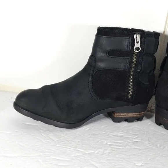 SOREL Women's Lolla US6,5 Black Suede Waterproof Leather Ankle Boots Booties