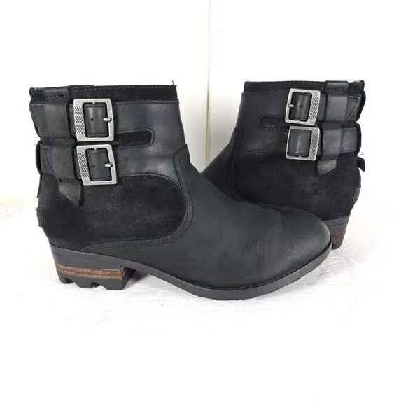 SOREL Women's Lolla US6,5 Black Suede Waterproof Leather Ankle Boots Booties