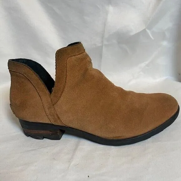 Sorel Womens Size 10.5 Lolla Boots Waterproof Suede Cut Out Ankle Booties Camel