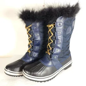 Sorel Women's Tofino II US 10 Blue Black Waterproof Faux Fur Winter Boots