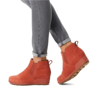 SOREL Evie Pull-On Bootie — Waterproof Suede Leather Wedge Ankle Booties