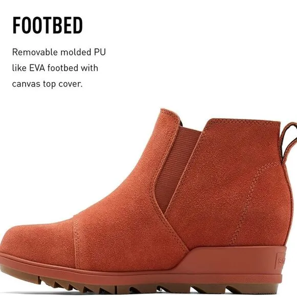 SOREL Evie Pull-On Bootie — Waterproof Suede Leather Wedge Ankle Booties