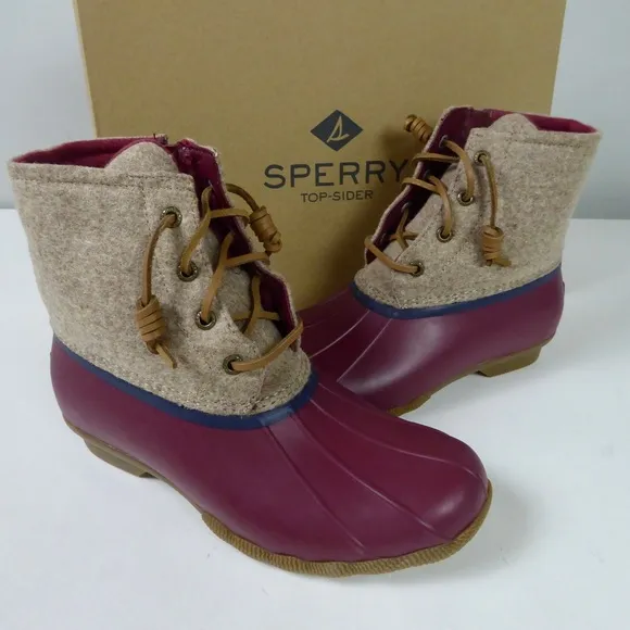 Sperry Saltwater Wool Blend Upper &amp; Rubber Duck Boots Side Zip Fleece Lined NIB