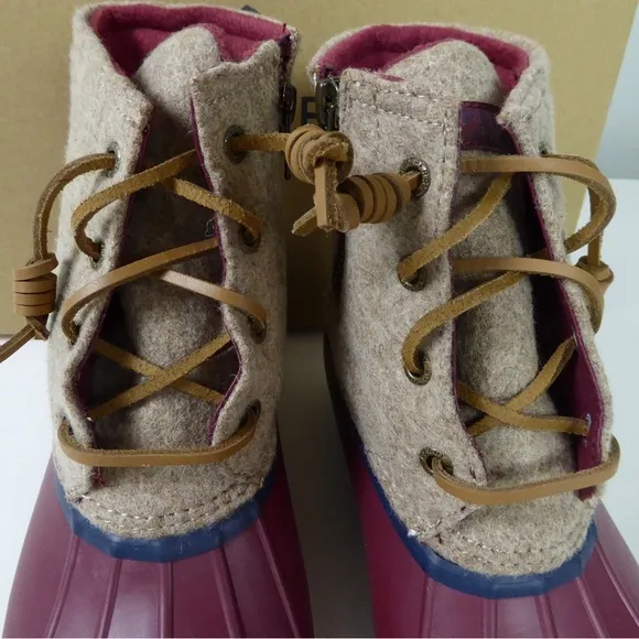 Sperry Saltwater Wool Blend Upper &amp; Rubber Duck Boots Side Zip Fleece Lined NIB