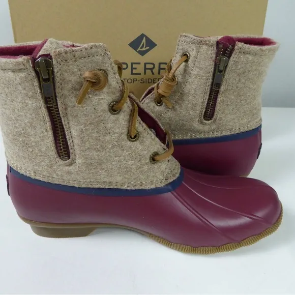 Sperry Saltwater Wool Blend Upper &amp; Rubber Duck Boots Side Zip Fleece Lined NIB