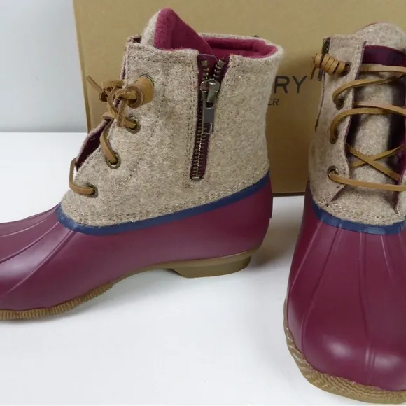 Sperry Saltwater Wool Blend Upper &amp; Rubber Duck Boots Side Zip Fleece Lined NIB
