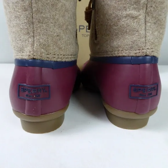 Sperry Saltwater Wool Blend Upper &amp; Rubber Duck Boots Side Zip Fleece Lined NIB