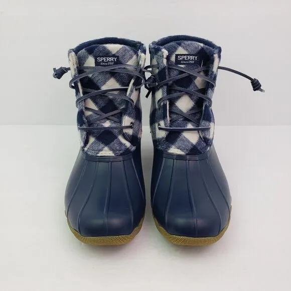 Sperry Top Sider Saltwater Youth Sz 6Y Blue Plaid Wool Waterproof Duck Boots