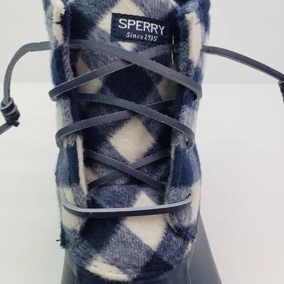 Sperry Top Sider Saltwater Youth Sz 6Y Blue Plaid Wool Waterproof Duck Boots