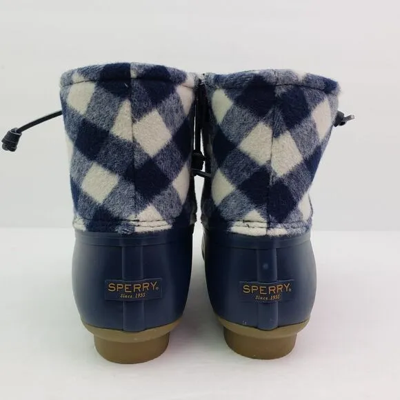 Sperry Top Sider Saltwater Youth Sz 6Y Blue Plaid Wool Waterproof Duck Boots
