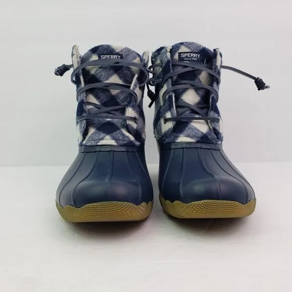 Sperry Top Sider Saltwater Youth Sz 6Y Blue Plaid Wool Waterproof Duck Boots