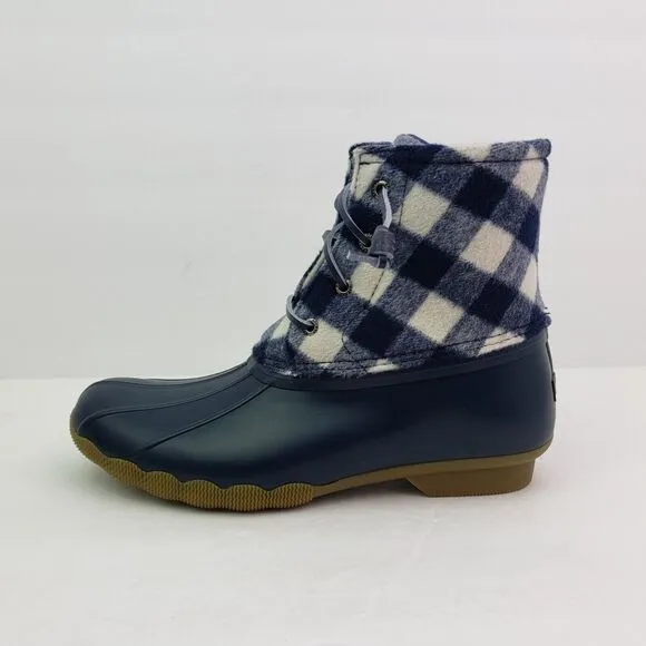 Sperry Top Sider Saltwater Youth Sz 6Y Blue Plaid Wool Waterproof Duck Boots
