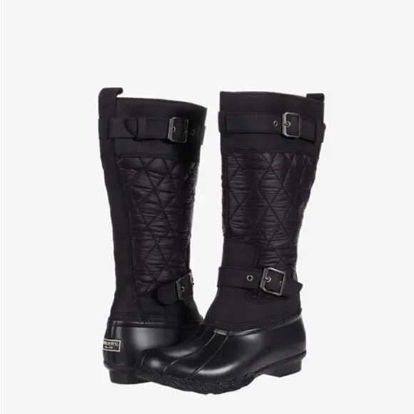 Sperry Saltwater Tall Buckle Nylon Quilt black size 5