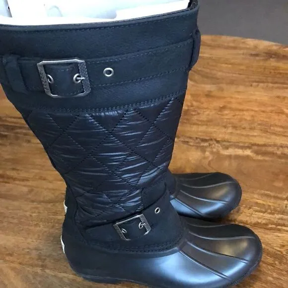 Sperry Saltwater Tall Buckle Nylon Quilt black size 5