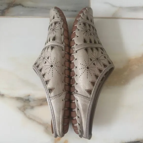 Spring Step Women’s Fusalide Gray Leather Slip On Cut Out Clog Shoes Mules Sz 38
