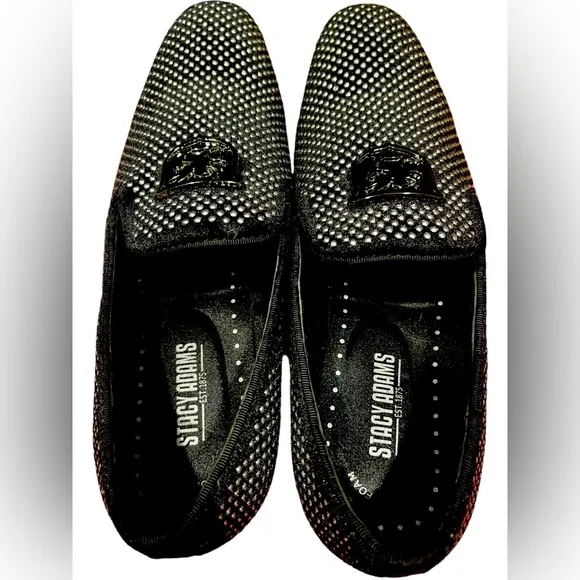 Stacy Adams Men's Shoes Swagger Studded Slip On Black and Silver size 7.5