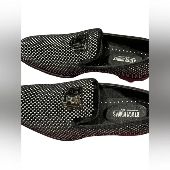 Stacy Adams Men's Shoes Swagger Studded Slip On Black and Silver size 7.5