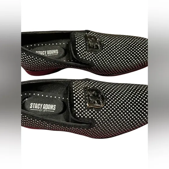 Stacy Adams Men's Shoes Swagger Studded Slip On Black and Silver size 7.5