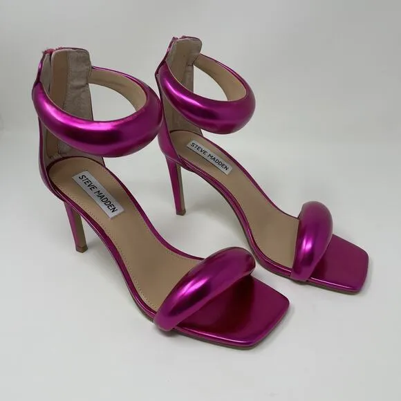 Steve Madden Partay Ankle Strap Stiletto Dress Sandals Womens 7 Pink Metallic