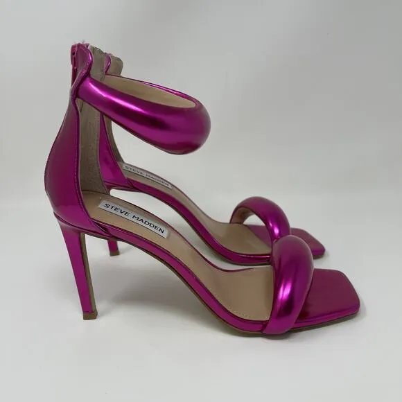 Steve Madden Partay Ankle Strap Stiletto Dress Sandals Womens 7 Pink Metallic