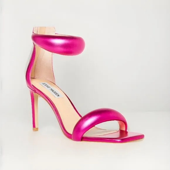 Steve Madden Partay Ankle Strap Stiletto Dress Sandals Womens 7 Pink Metallic