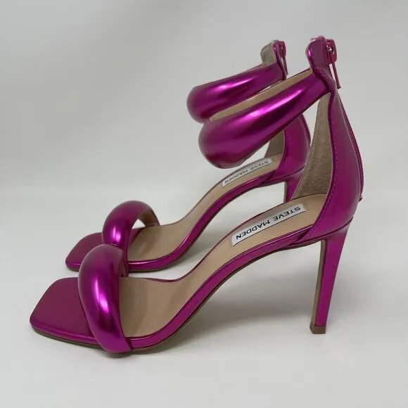 Steve Madden Partay Ankle Strap Stiletto Dress Sandals Womens 7 Pink Metallic