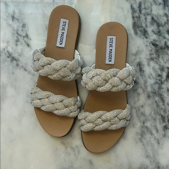 Steve Madden Rhinestone Silver Braided Women's Sandals | 8.5