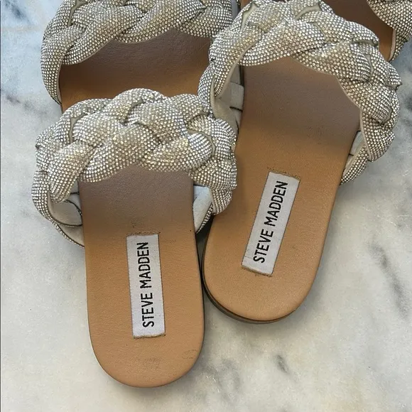 Steve Madden Rhinestone Silver Braided Women's Sandals | 8.5