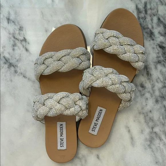 Steve Madden Rhinestone Silver Braided Women's Sandals | 8.5