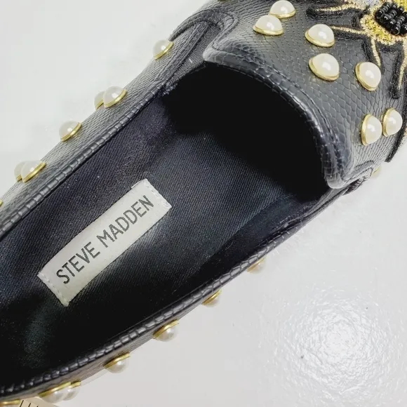 Steve Madden Women Shoes Polly Black Multi Embroidered Slip-On Sneakers Size 8.5