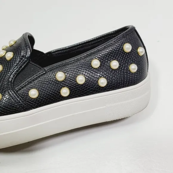 Steve Madden Women Shoes Polly Black Multi Embroidered Slip-On Sneakers Size 8.5