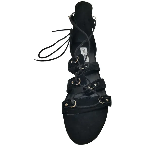 Steve Madden Women's Carleigh Ghillie Gladiator Sandal, Black , Size 8 M