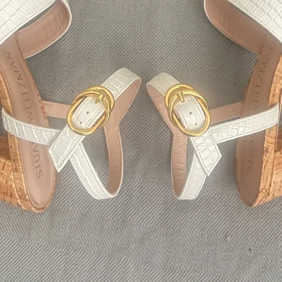 Stuart Weitzman Analeigh women's white 7.5m Easy Cork Sandal heeled
