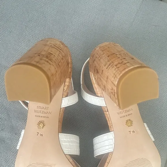 Stuart Weitzman Analeigh women's white 7.5m Easy Cork Sandal heeled