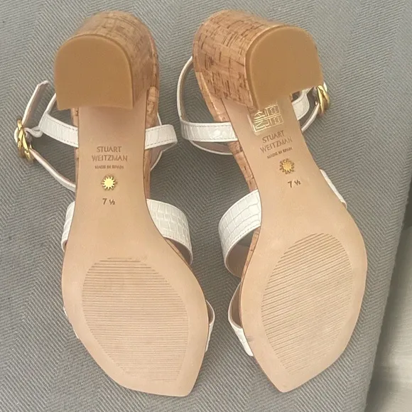 Stuart Weitzman Analeigh women's white 7.5m Easy Cork Sandal heeled