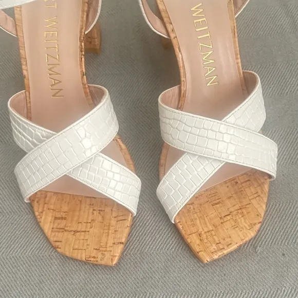 Stuart Weitzman Analeigh women's white 7.5m Easy Cork Sandal heeled