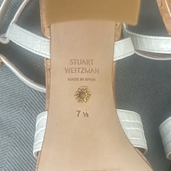 Stuart Weitzman Analeigh women's white 7.5m Easy Cork Sandal heeled