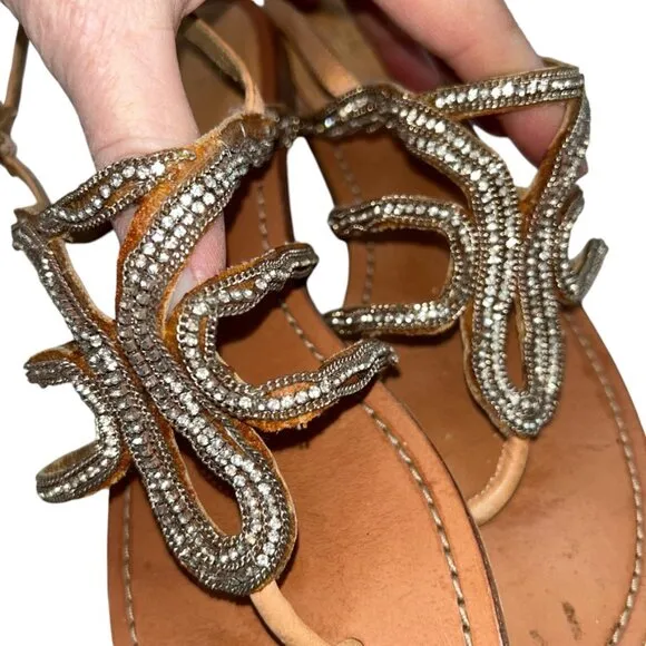 Stuart Weitzman leather rhinstone beaded snake sandals RESORT CRUISE Wea…