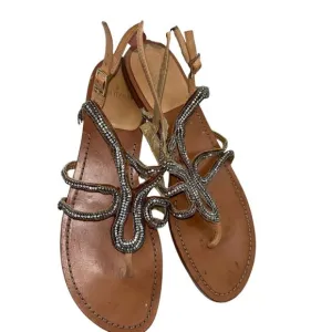 Stuart Weitzman leather rhinstone beaded snake sandals RESORT CRUISE Wea…