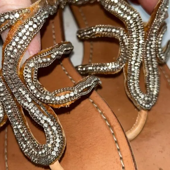 Stuart Weitzman leather rhinstone beaded snake sandals RESORT CRUISE Wea…