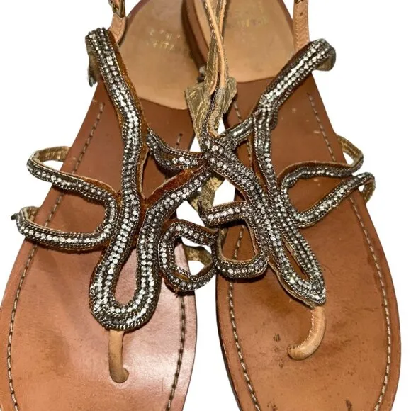 Stuart Weitzman leather rhinstone beaded snake sandals RESORT CRUISE Wea…