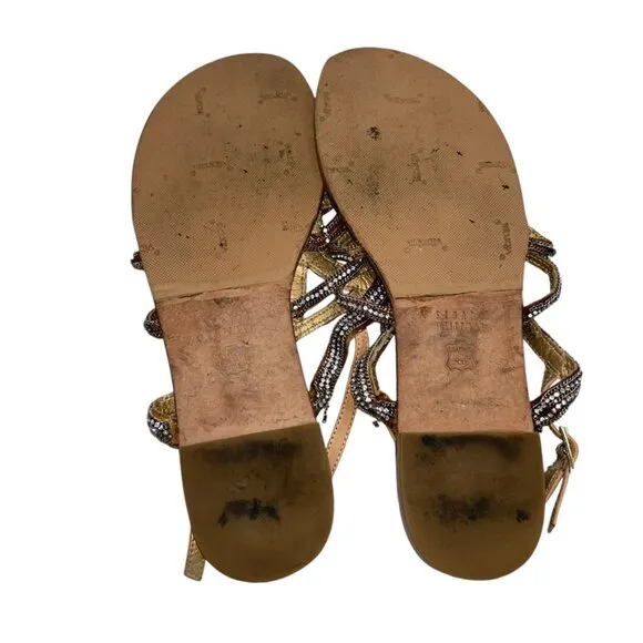 Stuart Weitzman leather rhinstone beaded snake sandals RESORT CRUISE Wea…