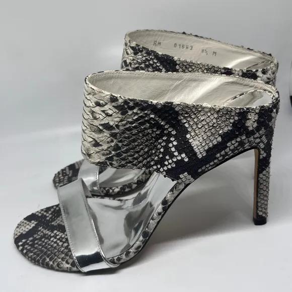 Stuart Weitzman Myslide Mules Snake Stiletto Sandals Pumps EUC US Womens Sz 8.5