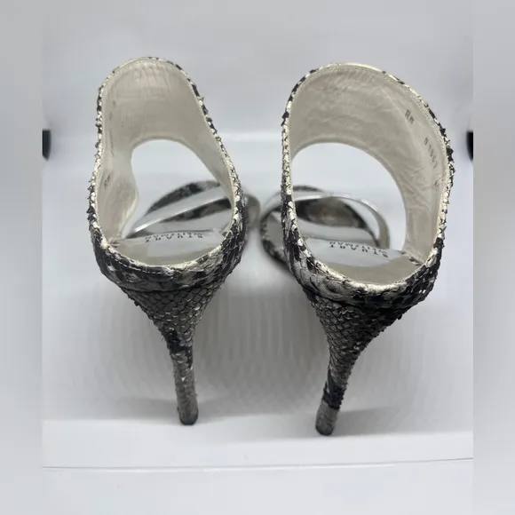 Stuart Weitzman Myslide Mules Snake Stiletto Sandals Pumps EUC US Womens Sz 8.5