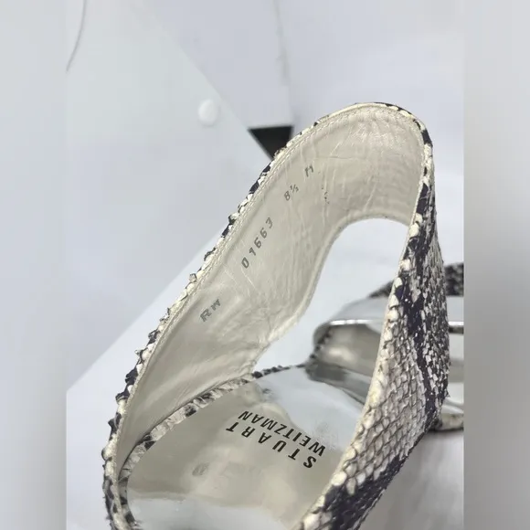 Stuart Weitzman Myslide Mules Snake Stiletto Sandals Pumps EUC US Womens Sz 8.5