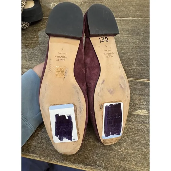 Stuart Weitzman Womens‎ Meena Mule Size 5 Loafer Slip On Flat Plum Suede